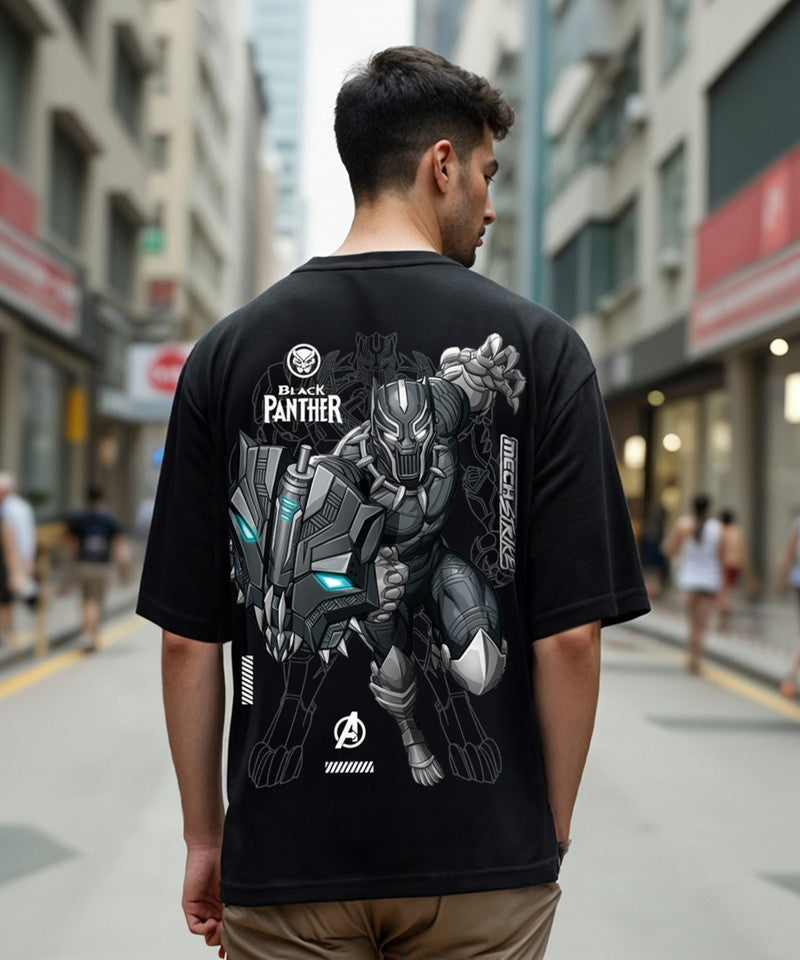 Black Panther Men Graphic Print Round Neck Pure Cotton Black T-Shirt