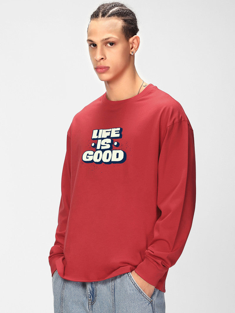 Men Typography Round Neck Pure Cotton Red T-Shirt