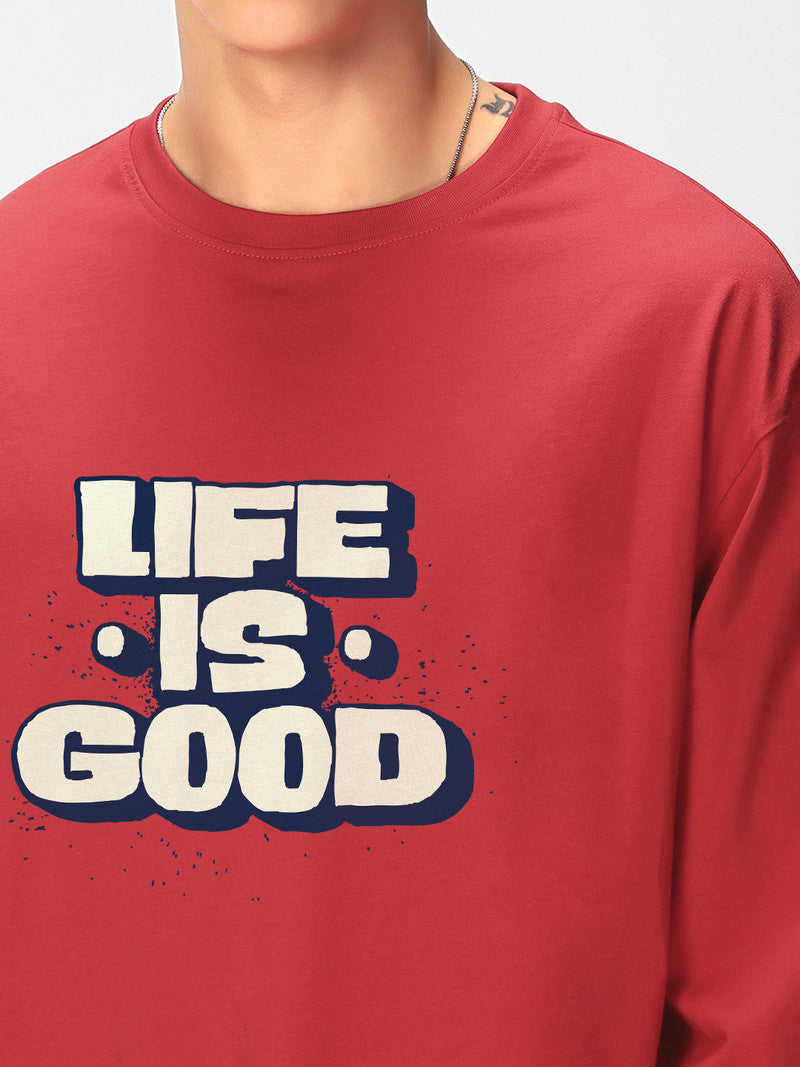 Men Typography Round Neck Pure Cotton Red T-Shirt