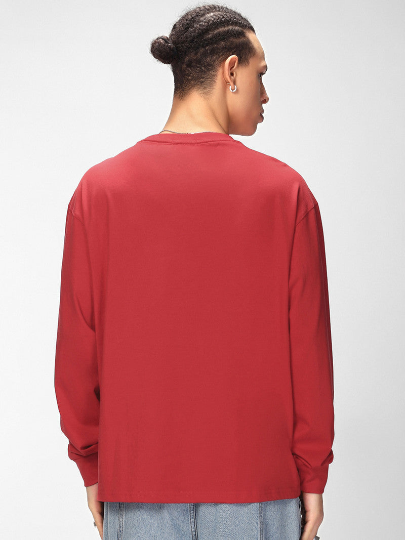Men Typography Round Neck Pure Cotton Red T-Shirt