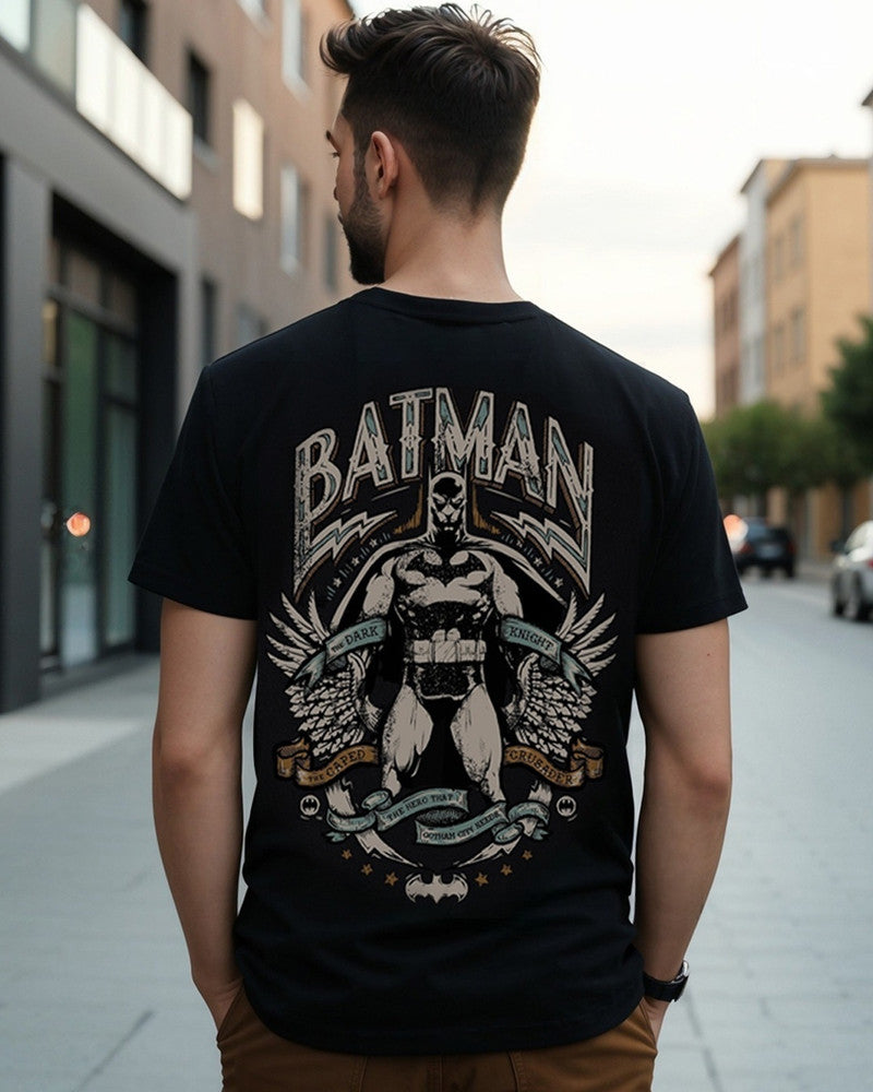 Men Graphic Print Round Neck Pure Cotton Black T-Shirt